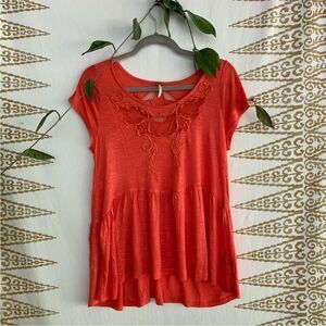Free people Orange Embroidered mesh Top M